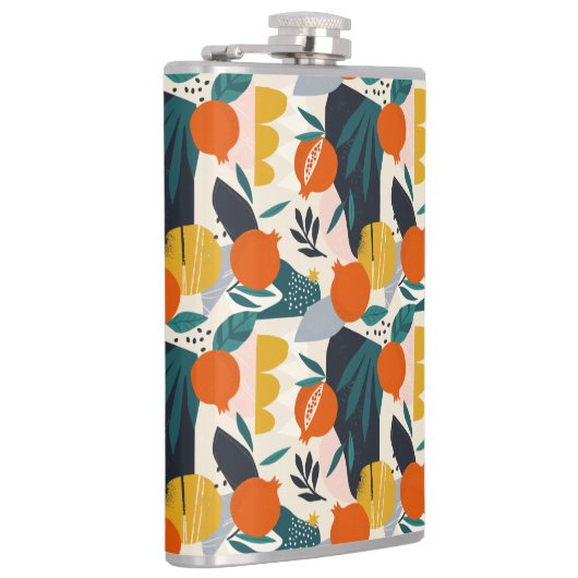 Moderne, trendige Aprikose und Blätter Flachmann (Rechts)