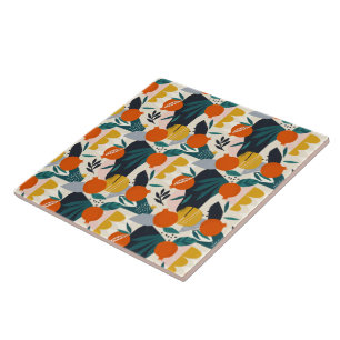 Moderne, trendige Aprikose und Blätter Fliese