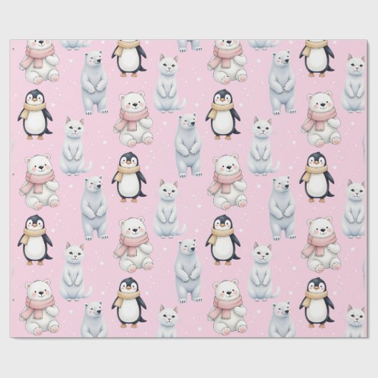 Moderne trendige Bärenpinguin-Katze Nahtloses Must Geschenkpapier (Flach)