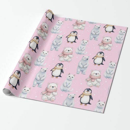 Moderne trendige Bärenpinguin-Katze Nahtloses Must Geschenkpapier (Ungerollt)
