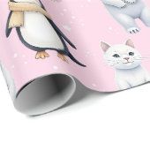 Moderne trendige Bärenpinguin-Katze Nahtloses Must Geschenkpapier (Rolleneckpunkt)
