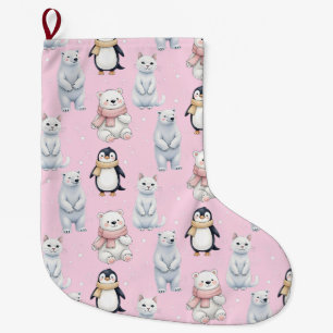 Moderne trendige Bärenpinguin-Katze Nahtloses Must Großer Weihnachtsstrumpf
