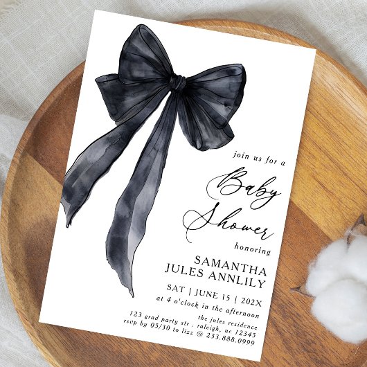 Moderne, trendige Black Bow Baby Dusche Einladung
