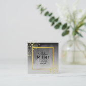 Moderne, trendige Black Gray Gold Square Makeust A Quadratische Visitenkarte (Stehend Vorderseite)
