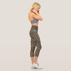 Moderne, trendige Black Tan White Leopard Print Capri Leggings