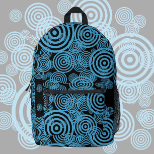 Moderne, trendige blaue Kreise auf schwarz Bedruckter Rucksack