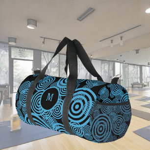 Moderne, trendige blaue Kreise auf schwarzer Monog Duffle Bag