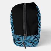 Moderne, trendige blaue Kreise auf schwarzer Monog Waschbeutel (Rechts)