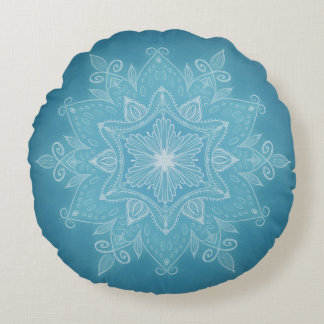 Moderne trendige, blaue türkisfarbene Boho mandala Rundes Kissen