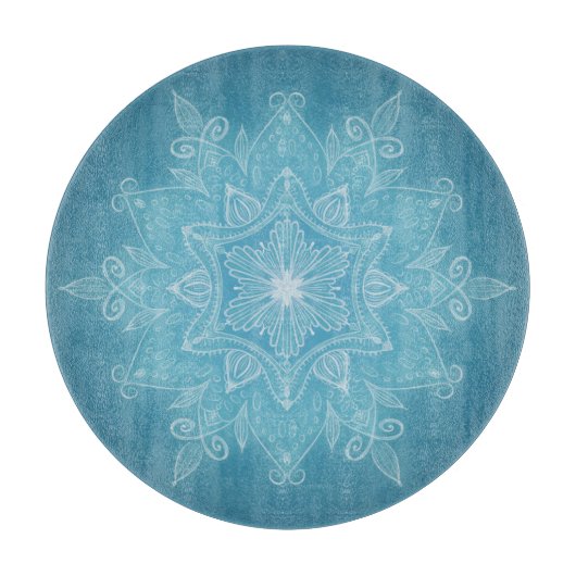 Moderne trendige, blaue türkisfarbene Boho mandala Schneidebrett (Vorderseite)