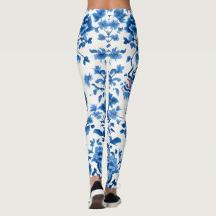 Moderne trendige Blaue und Weiße Porzellan-Chinois Leggings