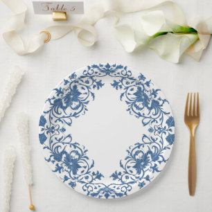 Moderne trendige Blue and White Porcelain Chinoise Pappteller