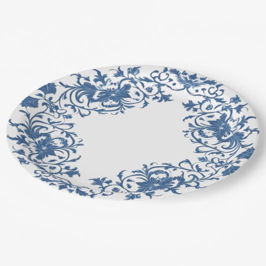 Moderne trendige Blue and White Porcelain Chinoise Pappteller (Schrägansicht)