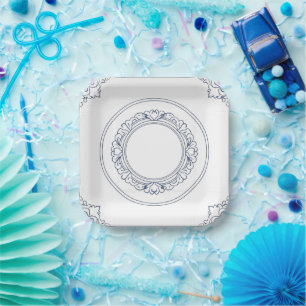 Moderne trendige Blue and White Porcelain Chinoise Pappteller