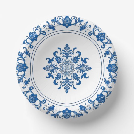 Moderne trendige Blue and White Porcelain Chinoise Pappteller (Vorderseite)
