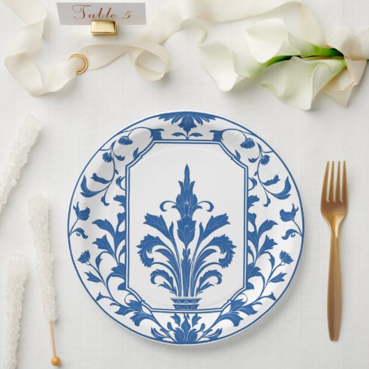 Moderne trendige Blue and White Porcelain Chinoise Pappteller (Hochzeit)