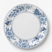 Moderne trendige Blue and White Porcelain Chinoise Pappteller (Vorderseite)