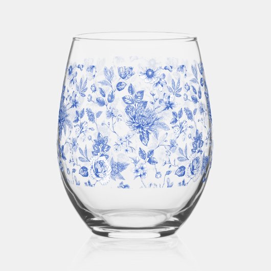 Moderne trendige Blue and White Porcelain Chinoise Weinglas Ohne Stiel (Vorderseite)