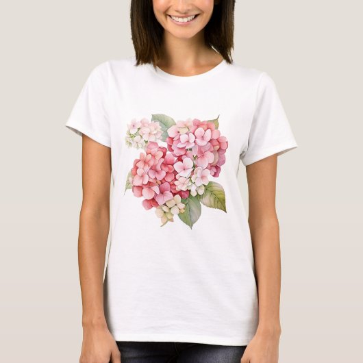 Moderne, trendige Blume Watercolor Hydrangea T-Shirt (Vorderseite)