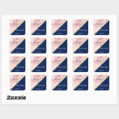 Moderne trendige Blush Pink Navy Blue Gold Hochzei Quadratischer Aufkleber (Blatt)