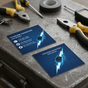 Moderne Trendige Coole Blaue Blitz Elektriker Gesc Quadratische Visitenkarte