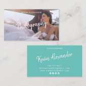Moderne, trendige Drehbuchfotografie aquamarin Visitenkarte (Vorne/Hinten)