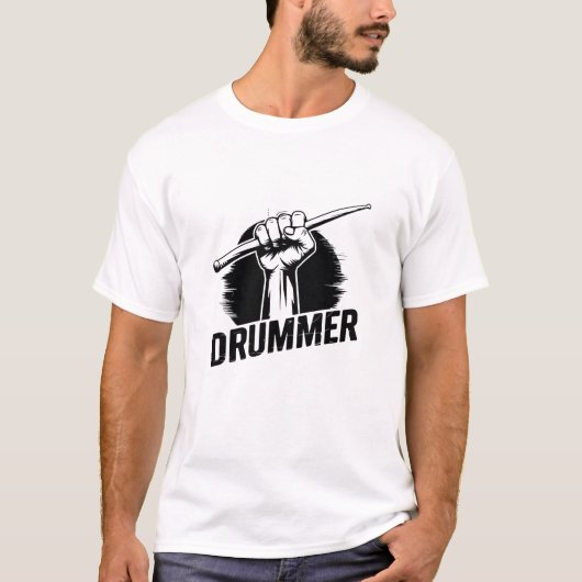Moderne trendige Drummerfaust mit Drumsticks T-Shirt (Vorderseite)