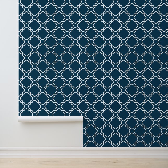 Moderne, trendige Dunkle Navy Blue Quatrefolie Tapete (Anwendung)