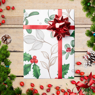 Moderne trendige elegante Wintergrüne Stechpalmenm Geschenkpapier
