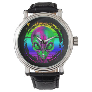 Moderne Trendige Farbige Regenbogen Alien Armbanduhr