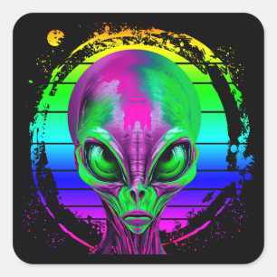 Moderne Trendige Farbige Regenbogen Alien Quadratischer Aufkleber