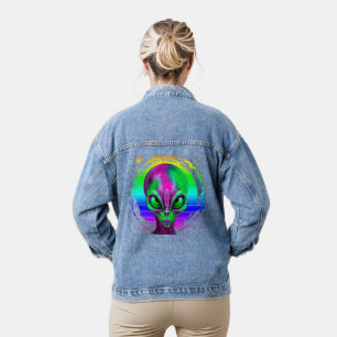 Moderne Trendige Farbige Regenbogen Außerirdische Jeansjacke