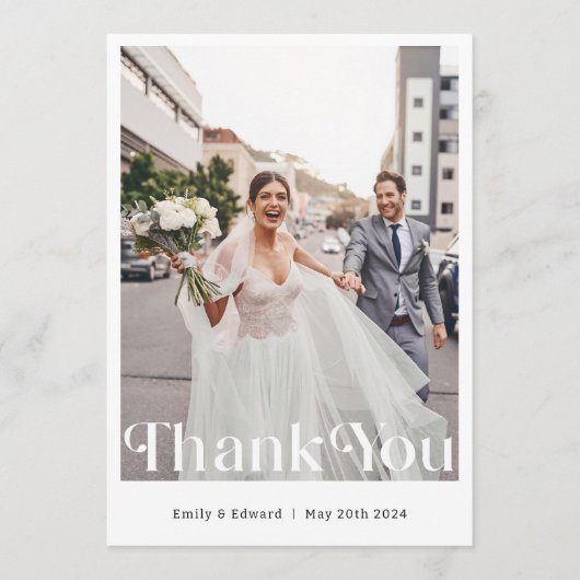 Moderne trendige Foto Hochzeit Dankeskarte (Vorderseite)