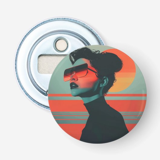 Moderne trendige Frau Retro Sunset Flasche Opener Flaschenöffner (Vorderseite)