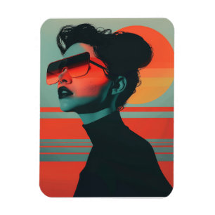 Moderne trendige Frau Retro Sunset Flexible Magnet