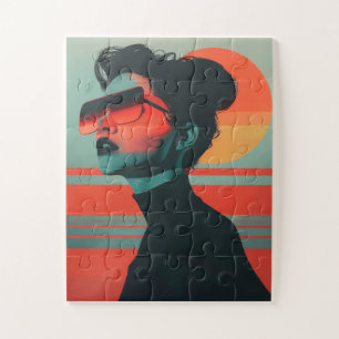 Moderne trendige Frau Retro Sunset Jigsaw Puzzle