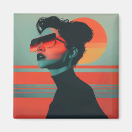Moderne trendige Frau Retro Sunset Magnet