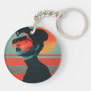 Moderne trendige Frau Retro Sunset Schlüsselanhäng Schlüsselanhänger