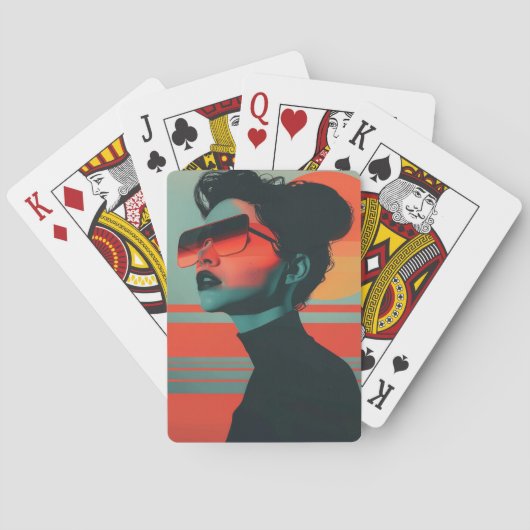 Moderne trendige Frauen retro Sunset Playing Cards Spielkarten (Rückseite)