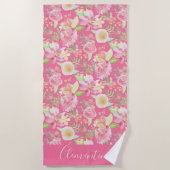 Moderne trendige, gelb-rosa Floral Wasserfarbe Strandtuch (Vorderseite)