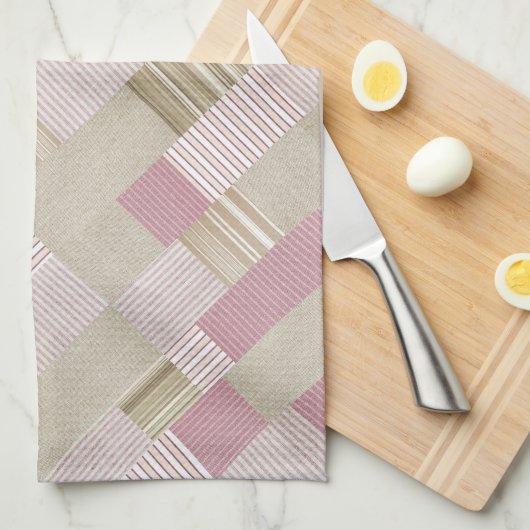 Moderne, trendige gestreifte Patchwork Quilt Pink  Geschirrtuch (Viertel Falte)