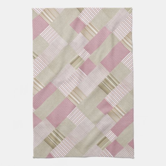 Moderne, trendige gestreifte Patchwork Quilt Pink Geschirrtuch (Vertikal)