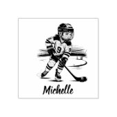 Moderne, trendige Girl Playing Ice Hockey Personal Gummistempel (Prägung)