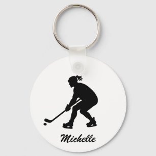 Moderne, trendige Girl Playing Ice Hockey Personal Schlüsselanhänger