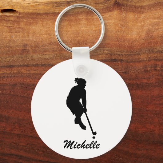Moderne, trendige Girl Playing Ice Hockey Personal Schlüsselanhänger (Vorderseite)