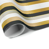 Moderne, trendige Gold Silver Black Stripes Geschenkpapier (Rolleneckpunkt)