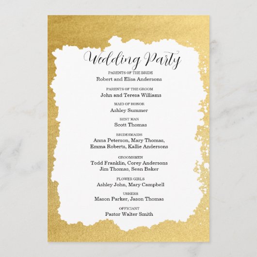 Moderne, trendige Goldrahmen-Hochzeit Programm (Rückseite)