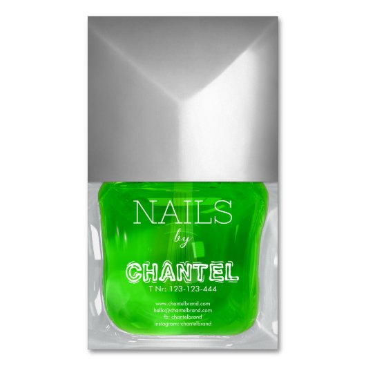 Moderne, trendige, grüne Nagelpolis, chic Magnetische Visitenkarte (Vorderseite Vertikal)