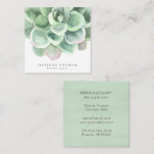 Moderne trendige grüne Wasserfarben Sukkulare Plat Quadratische Visitenkarte (Vorne/Hinten)