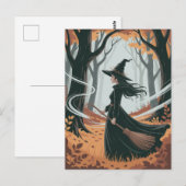 Moderne trendige Halloween-Hexe im Wald Postkarte (Vorne/Hinten)